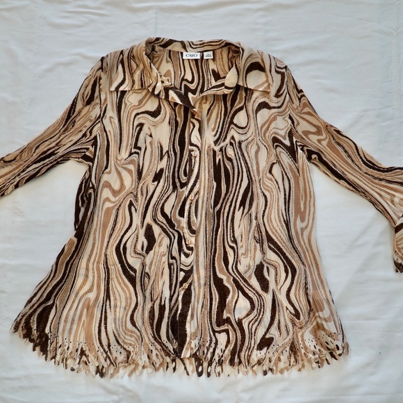 CATO Marble Brown Tan Creme Button down shirt Large - Picture 3 of 5